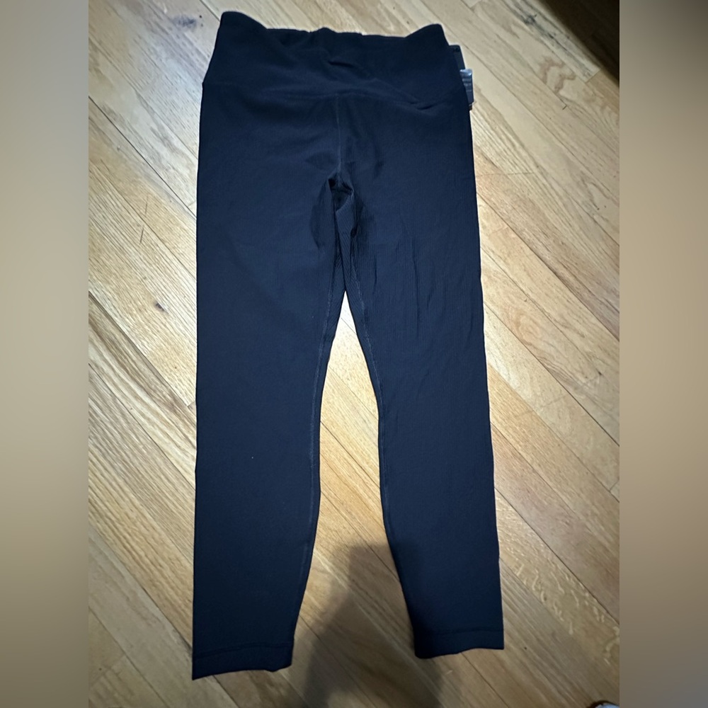 90 Degree Reflex Black Ribbed Hi Rise Crossover Waist Large Legging Ankle Length